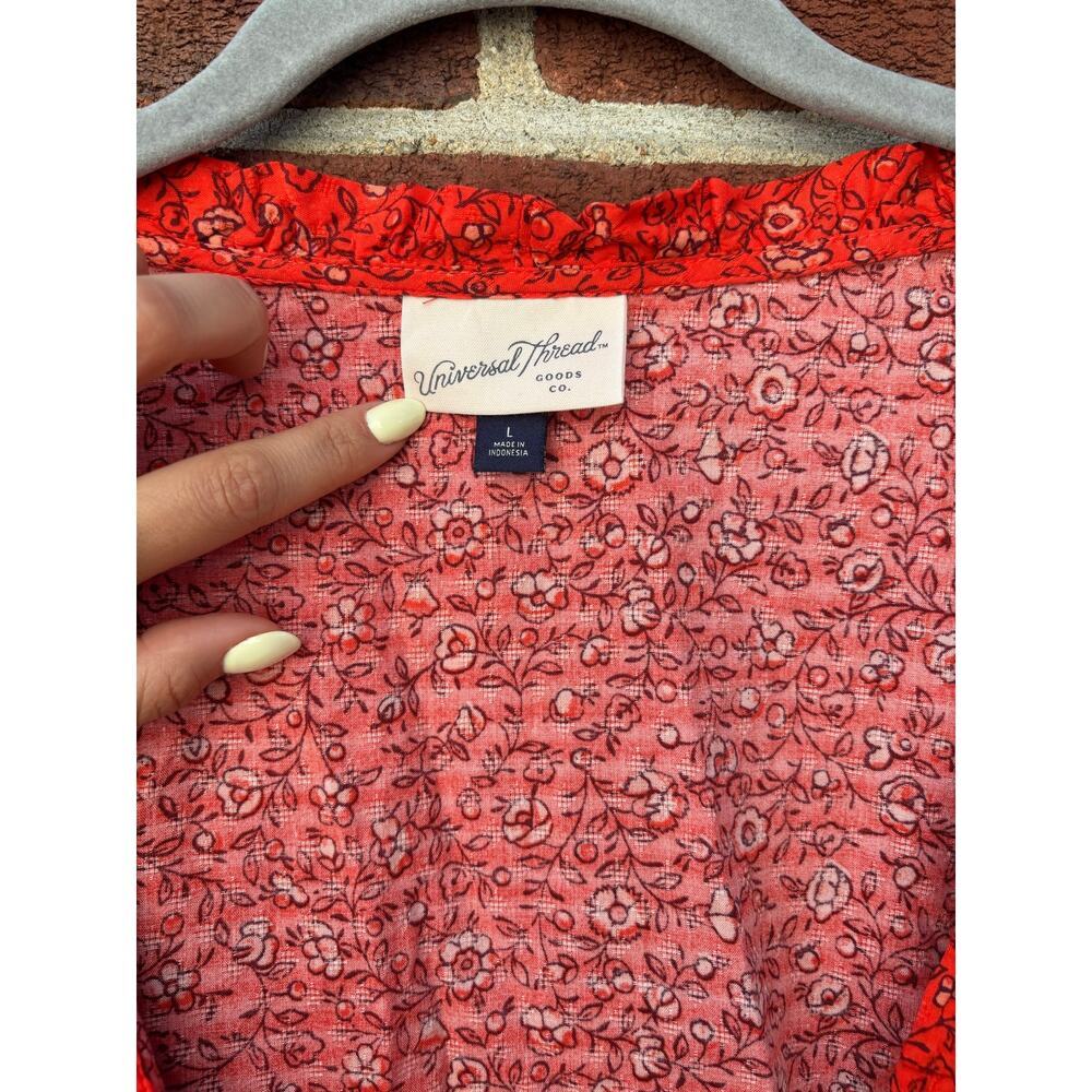 Universal Thread Red Floral Wrap Blouse Womens Large Long Sleeve Tie Waist - Picture 3 of 10